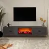Image de Fyra meuble tv avec cheminée led 150cm gris anthracite et noir