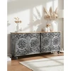 Image de Lotus - grand buffet noir cérusé en manguier massif sculpté 180 cm