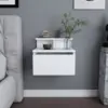 Image de Visby table de chevet suspendue blanche avec tiroir et étagère