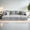 Image de Mahé canapé panoramique convertible 4 places en tissu avec coffre - gris clair