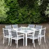 Image de Salon de jardin cagliari en textilène gris 8 places - aluminium blanc