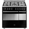 Image de Smeg SCB92MN8 - CuisiniÃ¨re (four Ã  deux Ã©tages) - pose libre - largeur : 90 cm - profondeur : 60 cm - hauteur : 88.5 cm - avec systÃ¨me auto-nettoyant - noir brillant