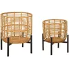 Image de Lot De 2 Cache-Pots En Rotin Et MÃ©tal Marron Et Noir ÃÂ¿ 41x47-33x39 Cm