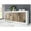 Image de Buffet - BASICO - 4 portes - Blanc dÃ©cor chÃªne Pero - 207 x 86 x 43 cm