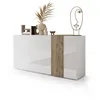 Image de BUFFET 3 PORTES VENEZIA - BLANC LAQUÃ BRILLANT ET CHENE CADIZ - L 181 X P 44 X H 84 CM