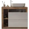 Image de ENSEMBLE MEUBLE SALLE DE BAIN HAMBOURG L110 - VASQUE + 2 TIROIRS + 3 NICHES - COLORIS CHENE CLAIR ET LAQUÃ BLANC
