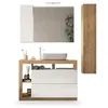 Image de ENSEMBLE MEUBLE SALLE DE BAIN HAMBOURG L110 - VASQUE + 2 TIROIRS + 3 NICHES + COLONNE - COLORIS CHENE CLAIR ET LAQUÃ BLANC