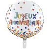 Image de BALLON ALU ROND ANNIVERSAIRE CONFETTIS 46CM BLANC