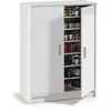 Image de Meuble a chaussures armoire BASIC - 2 portes + 6 Ã©tageres - MÃ©laminÃ© blanc - 30 paires - L75 x P36 x H101 cm