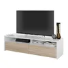 Image de Meuble TV LOLA 2 portes battantes et 2 niches de rangement L130 cm - Blanc / Bois
