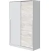 Image de Armoire penderie MYA avec portes coulissantes L120 x H200cm - Blanc / Bois