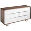 Image de Commode 7106 en Noyer Naturel et Blanc Brillant â 6 Tiroirs Soft-Closing â 140 x 39 x 70 cm â Design Moderne avec Pieds en Acier ChromÃ©
