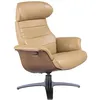 Image de Ãngel CerdÃ¡ - Fauteuil Pivotant Relax RevÃªtu de Cuir Bovin Coloris Sable 80 x 84 x 100/108 cm - Structure en Bois de Noyer et Acier - Fauteuil Relax pour Salon, Lecture ou Chambre