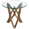 Image de ÃNGEL CERDÃ - Table dâappoint ronde en verre trempÃ© - Dimensions 50 x 41 cm - Table auxiliaire avec pieds courbÃ©s finition noyer