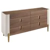 Image de ANGEL CERDÃ â Commode ÃlÃ©gante et SophistiquÃ©e â 160 x 47 x 76 cm â Plateau en Noyer Naturel, Structure en MDF LaquÃ© Beige et Pieds en Acier Inoxydable Poli DorÃ©