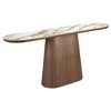 Image de Table console ovale demi-ronde en porcelaine et noyer