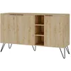 Image de Buffet bas 3 portes et 3 Ã©tagÃ¨res 142cm bois chÃªne clair et mÃ©tal noir