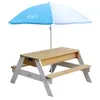 Image de Table Sable Et Eau / Table Pique Nique Marron / Blanc  Table D'eau Avec Couvercle, BoÃ®tes De Rangement & Parasol  Table De Jeu Enfant Ã Eau Pour Le Jardin - Axi Nick
