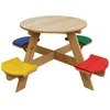 Image de Table De Pique Nique Ronde Pour Enfants En Bois  Table Ronde Enfant Pour Le Jardin Multicouleur Avec 4 SiÃ¨ges - Axi Ufo