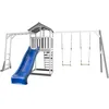 Image de Axi Structure De Jeu Beach Tower Gris Blanc Avec Cadre D'escalade Et 2 Balancoires Et Toboggan Bleu