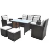 Image de Mobilier Ã DÃ®ner De Jardin 6pcs Et Coussins RÃ©sine TressÃ©e Marron