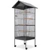 Image de Cage Ã Oiseaux AÃ©riens En Acier Avec Toit Roulettes & Plateaux De Nourriture Noir 66x66x155cm