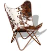 Image de vidaXL Chaise papillon marron et blanc cuir de vache