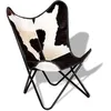 Image de vidaXL Chaise papillon noir et blanc cuir de vache