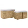 Image de vidaXL Banc avec 2 poufs Jacinthe d'eau Gris