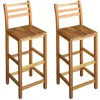 Image de Tabourets de Bar 2 pcs avec Dossier & Repose-Pieds Montage Facile Bois d'Acacia Massif