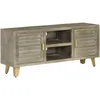 Image de vidaXL Meuble TV Bois solide de manguier Gris avec laiton 110x30x48 cm