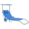 Image de Vidaxl Chaise Longue Pliable Avec Auvent Et Roues Acier Bleu