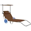 Image de Vidaxl Chaise Longue Pliable Avec Auvent Et Roues Acier Taupe