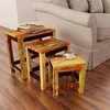 Image de Table Gigogne 3 Pcs Vintage Bois De RÃ©cupÃ©ration Yueyinnkeji