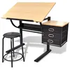 Image de Vidaxl Table Ã Dessin Inclinable Ã 3 Tiroirs Avec Tabouret