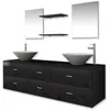 Image de vidaXL Meubles de salle de bain 9 pcs avec lavabo et robinet Noir