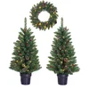 Image de Black Box Trees Creston Coffret sapin de NoÃ«l et couronne - 2 Sapins de NoÃ«l artificiels en 1 couronne avec Ã©clairage LED - vert