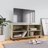 Image de Meuble TV mobile Ã  roulettes, 4 compartiments ouverts, 90 x 35 x 35 cm, chÃªne Sonoma
