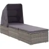 Image de Vidaxl Chaise Longue Avec Auvent Et Coussin RÃ©sine TressÃ©e Gris