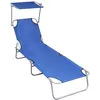 Image de Vidaxl Chaise Longue Pliable Avec Auvent Bleu Aluminium