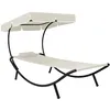 Image de Vidaxl Chaise Longue De Jardin Avec Auvent Et Oreiller Blanc CrÃ¨me