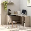 Image de Bureau d'angle en L 120 x 140 x 75 cm Gris bÃ©ton avec tablettes coulissantes pour clavier