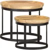 Image de vidaXL Tables d'appoint rondes 2 pcs Bois de manguier solide et acier