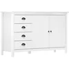 Image de Buffet 2 portes 4 tiroirs en pin massif blanc, meuble de rangement robuste