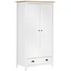 Image de Armoire 2 portes, 1 tiroir, 1 Ã©tagÃ¨re, en pin massif blanc, robuste, avec barre de suspension