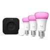 Image de Philips Hue White And Color Ambiance Kit De DÃ©marrage : Trois Ampoules E27 + Smart Button + Hue Bridge Pro