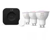 Image de Philips Hue White And Color Ambiance Kit De DÃ©marrage : Trois Ampoules Gu10 + Smart Button + Hue Bridge Pro
