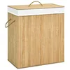 Image de Panier Ã  linge pliable en bambou 100 L avec 2 compartiments et doublure