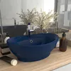 Image de Vidaxl Lavabo Ovale Ã Trop-Plein Bleu FoncÃ© Mat 58,5x39 Cm CÃ©ramique
