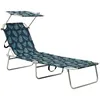 Image de Vidaxl Chaise Longue Pliable Avec Auvent Motif De Feuilles Aluminium
